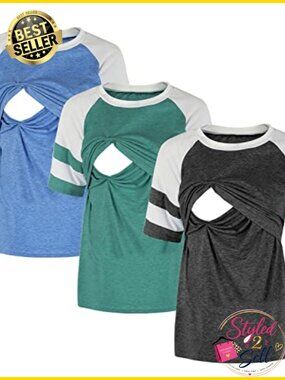 Maternity Nursing Top Double Layer Pull-Up Breastfeeding Tee